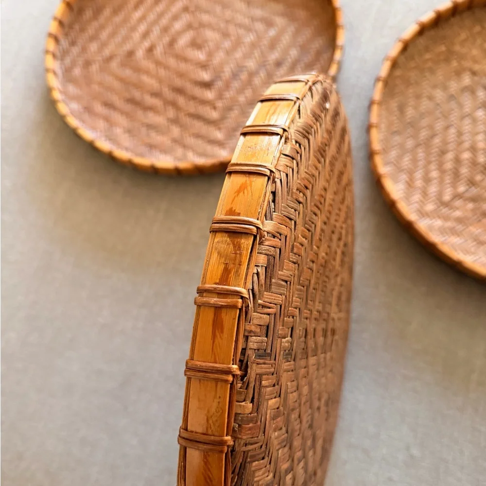 Set of 3 Woven Rattan Bamboo Wall Baskets Boho Coastal Farmhouse Decor